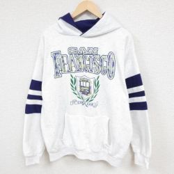 XL★古着 長袖 スウェット パーカー メンズ 90年代 90s サンフランシスコ 薄グレー 霜降り 24jan23 中古 スエット トレーナー トップス