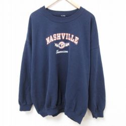 XL★古着 長袖 スウェット メンズ 00年代 00s ナッシュビル ギター 大きいサイズ クルーネック 紺 ネイビー 24jan25 中古 スエット トレーナー トップス