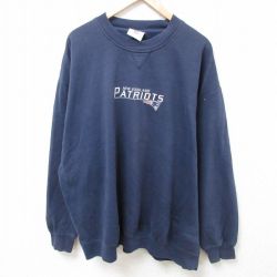 【50%OFF】XL★古着 長袖 スウェット メンズ 00年代 00s NFL ニューイングランドペイトリオッツ 刺繍 大きいサイズ クルーネック 紺 ネイビー アメフト スーパーボウル 24jan25 中古 スエット トレーナー トップス