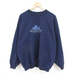 【50%OFF】XL★古着 長袖 スウェット メンズ 00年代 00s アルガニー公園 木 刺繍 大きいサイズ クルーネック 紺 ネイビー 24jan26 中古 スエット トレーナー トップス