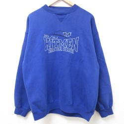 L★古着 長袖 スウェット メンズ 00年代 00s ニューヨークニュージャージーヒットマン 刺繍 クルーネック 紺 ネイビー 24jan26 中古 スエット トレーナー トップス