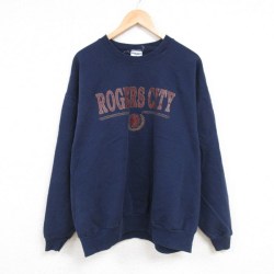XL★古着 ジャージーズ 長袖 スウェット メンズ 00年代 00s ロジャーズシティ 大きいサイズ クルーネック 紺 ネイビー 24jan27 中古 スエット トレーナー トップス