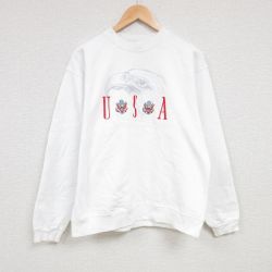 L★古着 長袖 スウェット メンズ 00年代 00s USA ワシ 刺繍 クルーネック 白 ホワイト 24jan29 中古 スエット トレーナー トップス