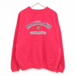XL★古着 長袖 スウェット メンズ 00年代 00s メリーランドテラピンズ 刺繍 大きいサイズ クルーネック 赤 レッド 24jan31 中古 スエット トレーナー トップス