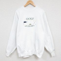 XL★古着 長袖 スウェット メンズ 90年代 90s ゴルフ 刺繍 大きいサイズ クルーネック 白 ホワイト 24feb02 中古 スエット トレーナー トップス