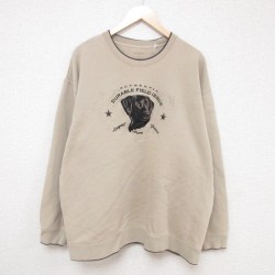 XL★古着 長袖 スウェット メンズ DURABLE 犬 刺繍 大きいサイズ クルーネック ベージュ カーキ 24feb05 中古 スエット トレーナー トップス