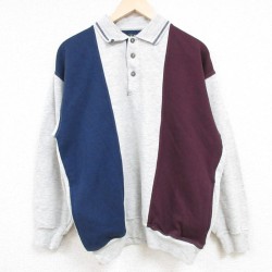 【50%OFF】L★古着 長袖 スウェット メンズ 00年代 00s 無地 マルチカラー 襟付き 薄グレー他 24apr17 中古 スエット トレーナー トップス