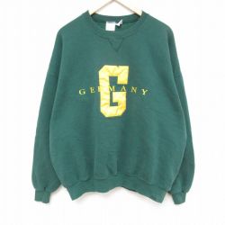 XL★古着 長袖 スウェット メンズ 90年代 90s ドイツ 刺繍 大きいサイズ クルーネック USA製 緑 グリーン 24apr17 中古 スエット トレーナー トップス