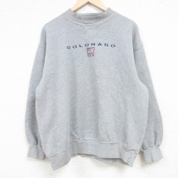 XL★古着 長袖 スウェット メンズ 00年代 00s コロラド USAロゴ 星条旗 刺繍 クルーネック グレー 24apr18 中古 スエット トレーナー トップス