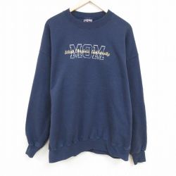 XL★古着 ジャンスポーツ 長袖 スウェット メンズ ウェストバージニア 大学 刺繍 大きいサイズ クルーネック 紺 ネイビー 24may11 中古 スエット トレーナー トップス