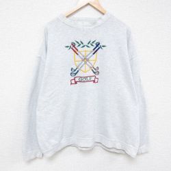 XL★古着 長袖 スウェット メンズ 90年代 90s ゴルフ 刺繍 大きいサイズ クルーネック 薄グレー 霜降り 24may14 中古 スエット トレーナー トップス