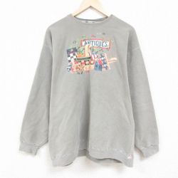 XL★古着 長袖 スウェット メンズ 00年代 00s アンティーク 大きいサイズ クルーネック USA製 グレー 24may15 中古 スエット トレーナー トップス