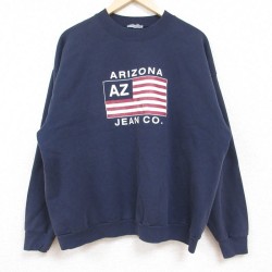 XL★古着 アリゾナジーンズ 長袖 スウェット メンズ 00年代 00s ビッグロゴ クルーネック 濃紺 ネイビー 【spe】 24may16 中古 スエット トレーナー トップス