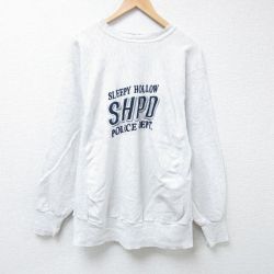 L★古着 長袖 スウェット メンズ 90年代 90s 警察署 刺繍 クルーネック USA製 薄グレー 霜降り 24may16 中古 スエット トレーナー トップス
