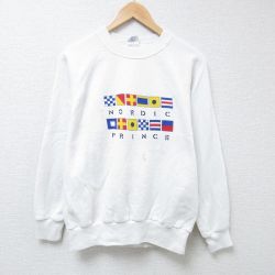 L★古着 長袖 スウェット メンズ 90年代 90s ノルディックプリンス クルーネック USA製 白 ホワイト 24may16 中古 スエット トレーナー トップス