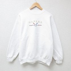 XL★古着 TULTEX 長袖 スウェット メンズ 90年代 90s ナポリ 刺繍 クルーネック 白 ホワイト 24may17 中古 スエット トレーナー トップス