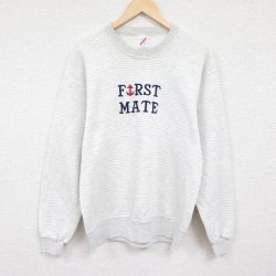 L★古着 ジャージーズ 長袖 スウェット メンズ 80年代 80s FIRST MATE 刺繍 クルーネック USA製 薄グレー他 ボーダー 24may20 中古 スエット トレーナー トップス