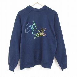 【50%OFF】L★古着 長袖 スウェット メンズ 80年代 80s ガールスカウト ラグラン クルーネック USA製 紺 ネイビー 24may20 中古 スエット トレーナー トップス