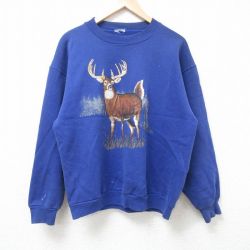 M★古着 長袖 スウェット メンズ 00年代 00s シカ クルーネック 紺 ネイビー 24aug20 中古 スエット トレーナー トップス