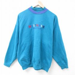 XL★古着 長袖 スウェット メンズ 90年代 90s NORTHERN 刺繍 クルーネック カナダ製 青 ブルー 24aug22 中古 スエット トレーナー トップス