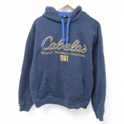 L★古着 カベラス 長袖 スウェット パーカー メンズ ビッグロゴ 刺繍 紺 ネイビー 24aug22 中古 スエット トレーナー トップス