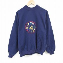 【50%OFF】XL★古着 長袖 スウェット メンズ 00年代 00s ヨット 刺繍 大きいサイズ クルーネック 紺 ネイビー 24aug22 中古 スエット トレーナー トップス