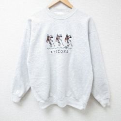 【50%OFF】M★古着 ヘインズ Hanes 長袖 スウェット メンズ 00年代 00s ココペリ ホピ族 刺繍 クルーネック 薄グレー 霜降り 24aug24 中古 スエット トレーナー トップス