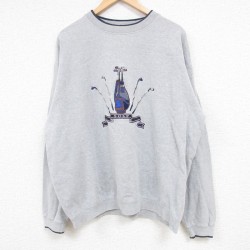 XL★古着 長袖 スウェット メンズ 90年代 90s ゴルフ 刺繍 鹿の子 クルーネック グレー 霜降り 24aug23 中古 スエット トレーナー トップス