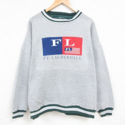 XL★古着 長袖 スウェット メンズ 90年代 90s フォートローダーデール 鹿の子 大きいサイズ クルーネック グレー 霜降り 24aug26 中古 スエット トレーナー トップス