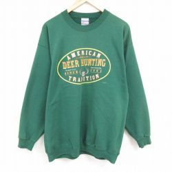 XL★古着 ヘインズ Hanes 長袖 スウェット メンズ 00年代 00s シカ 狩り クルーネック 緑 グリーン 24aug26 中古 スエット トレーナー トップス