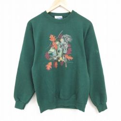 【50%OFF】M★古着 長袖 スウェット メンズ 00年代 00s スズメ クルーネック USA製 緑 グリーン 24aug26 中古 スエット トレーナー トップス