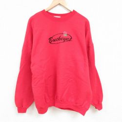 【50%OFF】XL★古着 ヘインズ Hanes 長袖 スウェット メンズ 00年代 00s バックアイズ 刺繍 大きいサイズ クルーネック 赤 レッド 24aug27 中古 スエット トレーナー トップス