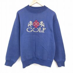 【50%OFF】バンヒューセン 90s 長袖スウェット ゴルフ刺繍 ネイビー メンズL相当 | 古着