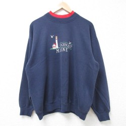 XL★古着 リー Lee 長袖 スウェット メンズ 00年代 00s OGUNQUIT MAINE 灯台 刺繍 クルーネック USA製 紺 ネイビー 24aug29 中古 スエット トレーナー トップス