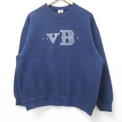 L★古着 フルーツオブザルーム 長袖 スウェット メンズ 00年代 00s VB 刺繍 クルーネック 紺 ネイビー 24aug29 中古 スエット トレーナー トップス
