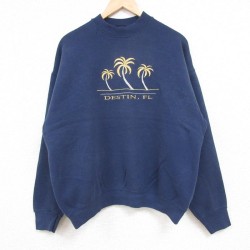 【50%OFF】フルーツオブザルーム 90s 長袖スウェット ヤシの木刺繍 ネイビー L | 古着
