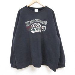 XL★古着 長袖 スウェット メンズ 00年代 00s ニューオーリンズ 大きいサイズ クルーネック 黒 ブラック 24aug28 中古 スエット トレーナー トップス