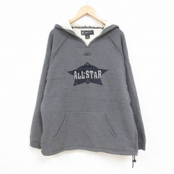 【50%OFF】XL★古着 リーボック REEBOK 長袖 スウェット パーカー メンズ 00年代 00s NBA ALLSTAR 刺繍 大きいサイズ ラグラン Vネック 濃グレー 霜降り 24aug29 中古 スエット トレーナー トップス