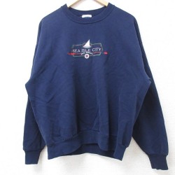 XL★古着 長袖 スウェット メンズ 00年代 00s SEA ISLE CITY ヨット 刺繍 クルーネック 紺 ネイビー 24aug30 中古 スエット トレーナー トップス