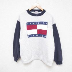 L★古着 長袖 スウェット メンズ 00年代 00s ハミルトン ツートンカラー 袖表起毛 クルーネック USA製 グレー他 霜降り 24aug31 中古 スエット トレーナー トップス