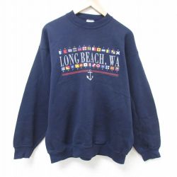 XL★古着 TULTEX 長袖 スウェット メンズ 90年代 90s ロングビーチ クルーネック USA製 紺 ネイビー 24sep02 中古 スエット トレーナー トップス