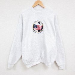 【50%OFF】XL★古着 長袖 スウェット メンズ 00年代 00s 星条旗 刺繍 大きいサイズ クルーネック 薄グレー 霜降り 24sep02 中古 スエット トレーナー トップス