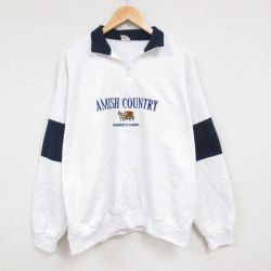 XL★古着 長袖 ハーフジップ スウェット メンズ 90年代 90s アーミッシュ 馬 刺繍 ツートンカラー 大きいサイズ USA製 薄グレー 霜降り 24sep02 中古 スエット トレーナー トップス