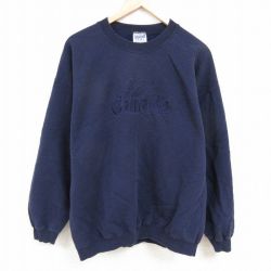 【50%OFF】XL★古着 長袖 スウェット メンズ 00年代 00s カナダ 刺繍 大きいサイズ クルーネック 紺 ネイビー 24sep03 中古 スエット トレーナー トップス