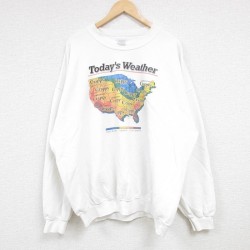 【50%OFF】XL★古着 長袖 スウェット メンズ 00年代 00s Weather 大きいサイズ クルーネック 白 ホワイト 24sep03 中古 スエット トレーナー トップス