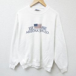 L★古着 アリゾナジーンズ 長袖 スウェット メンズ 00年代 00s 星条旗 クルーネック USA製 白 ホワイト 24sep04 中古 スエット トレーナー トップス
