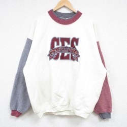 XL★古着 長袖 スウェット メンズ 90年代 90s CES マルチカラー クルーネック USA製 白他 ホワイト 24sep05 中古 スエット トレーナー トップス