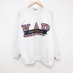 XL★古着 リー Lee 長袖 スウェット メンズ 90年代 90s ギリシャ文字 クルーネック USA製 薄グレー 霜降り 24sep05 中古 スエット トレーナー トップス