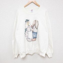 【50%OFF】XL★古着 ジャージーズ 長袖 スウェット メンズ 00年代 00s ウサギ 花 大きいサイズ クルーネック USA製 白 ホワイト 24sep05 中古 スエット トレーナー トップス