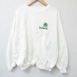 【50%OFF】XL★古着 長袖 スウェット メンズ 90年代 90s アイルランド 大きいサイズ クルーネック 白 ホワイト 24sep05 中古 スエット トレーナー トップス